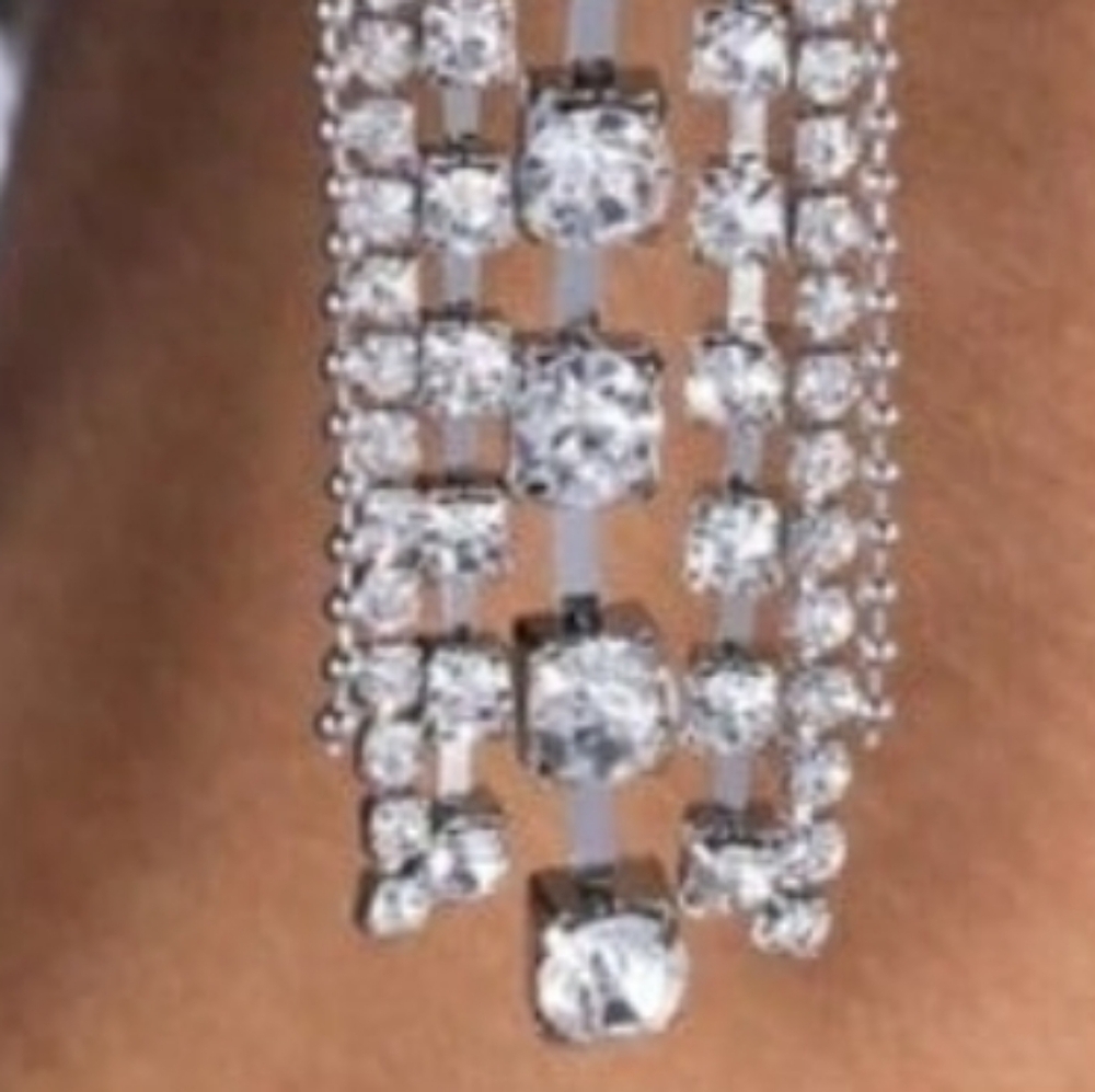 Starry Streamers White Paparazzi Silver Crystal Dangle Post Earrings Fashion - Picture 6 of 6